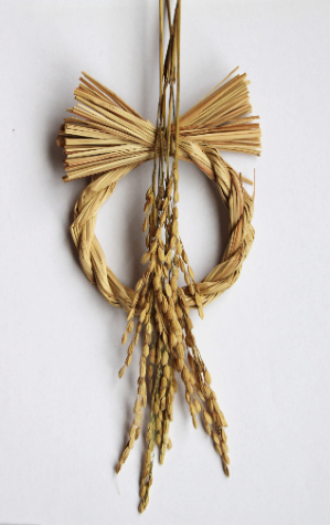 稲穂としめ縄リースベースで作る正月風飾り（作り方・材料）