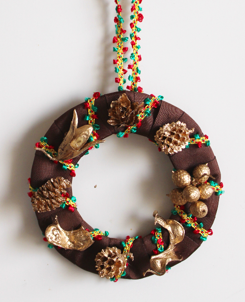 ゴールド×ブラウンのミニクリスマスリースの作り方・材料