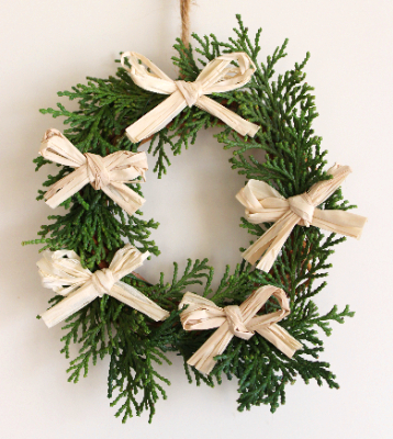 ヒノキとラフィアリボンのミニリースの作り方・材料